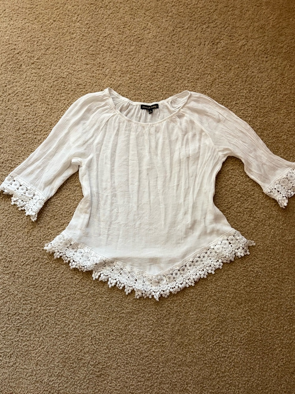 Women's White Crochet-Hem Peasant Blouse
